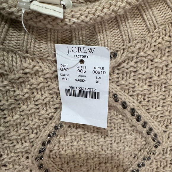 J. Crew NWT Chunky Cable Knit Beaded Sweater Tan XL - Picture 7 of 8